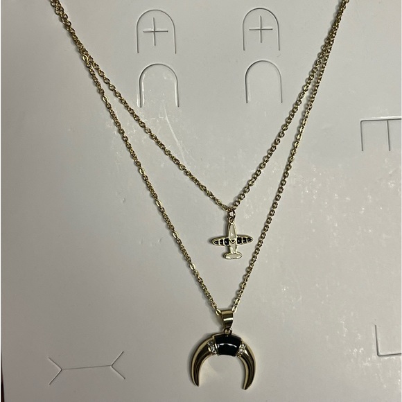 FASHION JEWELRY CHAIN STAINLESS STEEL DOUBLE LAYER HORN & AIRPLANE GOLD COLOR ** - Picture 9 of 11